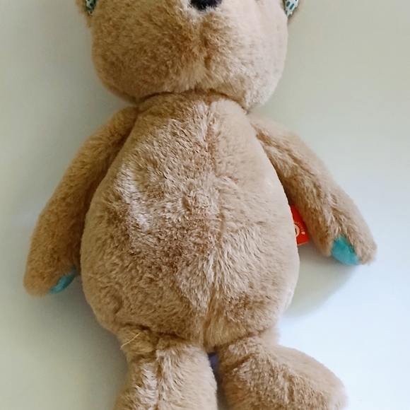 B SOFTIES TEDDY BEAR PLUSH BROWN AND AQUA BLUE 11 INCHES STUFFED ANIMAL - Picture 2 of 5